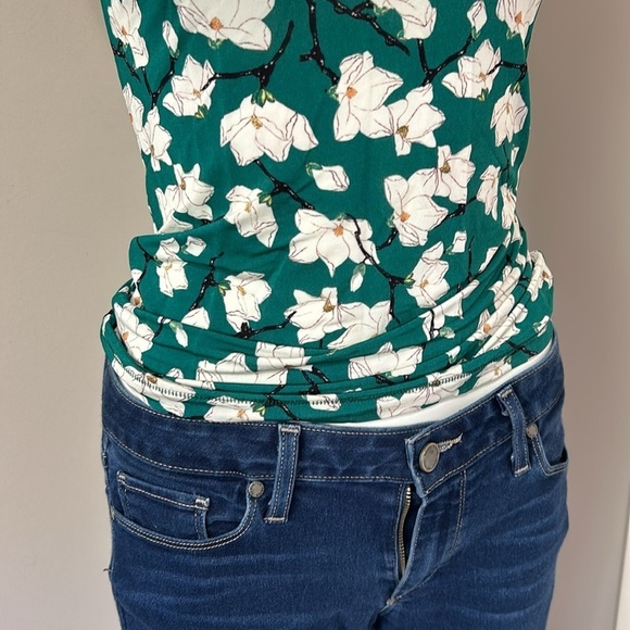 Rag and Bone Sabeen Floral Mockneck Sleeveless Top Green Stretch Slim Fit Sz XS - Picture 6 of 15